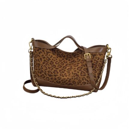 Suede Leather Leopard Print Women's Tote Bag